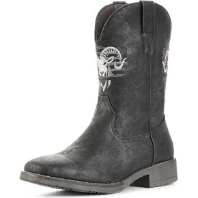 أحذية رعاة البقر IUV للرجال بمقدمة مربعة ومطرزة كلاسيكية غربية ومتينة وقابلة للسحب على الحذاء in Kuwait