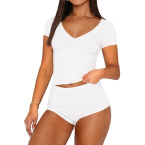 INFITTY Pajamas for Women Set Short Sleeve Button Down Sexy Pj Sets Sleepwear Soft Pjs Lounge Sets in Kuwait