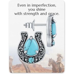 Horse Shoe Turquoise Stud-Earrings for Women – 925-Sterling-Silver Vintage Western Country Jewelry Gift for Mom on Birthday Mother's Day in Kuwait