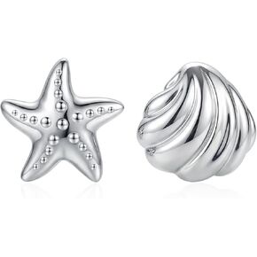 أقراط من الفضة الإسترلينية عيار 925 للنساء لا تسبب الحساسية على شكل سلحفاة بحرية خلفية، صدفة صغيرة، نجم البحر، الدلفين، عظم السمك، هدايا مجوهرات الشاطئ الصيفية للحوت in Kuwait