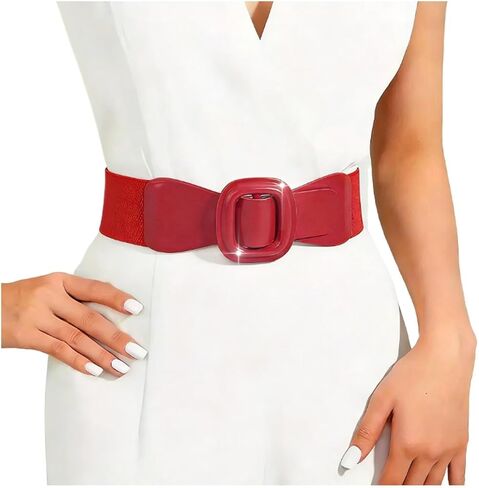 Women Elastic Wide Belt Ladies Thick Leather Belt for Dress Pants Fashion Chunky Belt with Patent Square Buckle in Kuwait