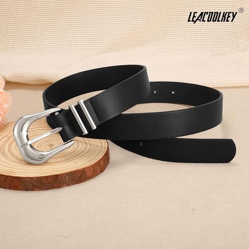 LEACOOLKEY Women's Fashion Leather Belt with Gold Buckle Ladies Waist Belts for Jeans Dress Pants in Saudi Arabia