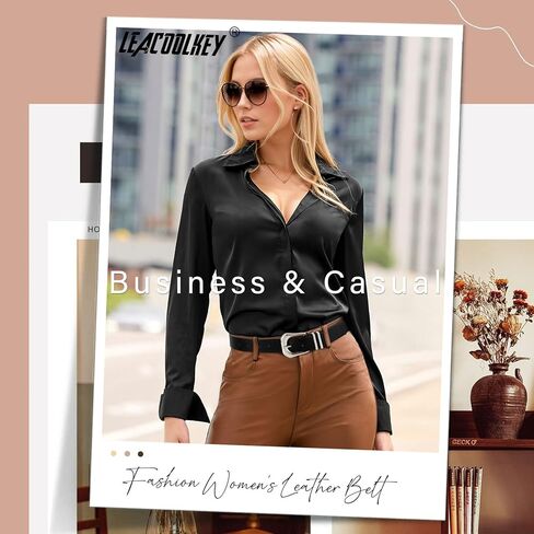 LEACOOLKEY Women's Fashion Leather Belt with Gold Buckle Ladies Waist Belts for Jeans Dress Pants in Saudi Arabia
