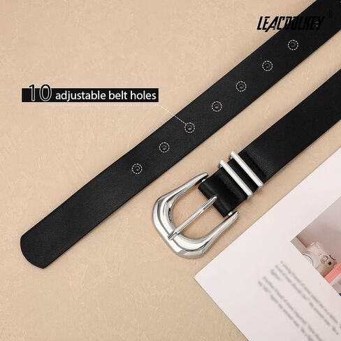 LEACOOLKEY Women's Fashion Leather Belt with Gold Buckle Ladies Waist Belts for Jeans Dress Pants in Saudi Arabia