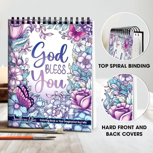 Flowers Patterns Hardcover Pages Poster God Bless You Spiral Coloring Book for Adults with Inspirational Bible Phrases Motivational Scripture Quotes Mindfulness Relaxing in Kuwait