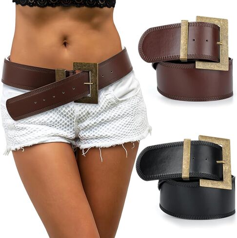 Cuffbow 2 قطعة حزام جلد عريض للنساء أحزمة مكتنزة قابلة للتعديل للسيدات بحجم كبير مع مشبك لأزياء الفساتين in Saudi Arabia