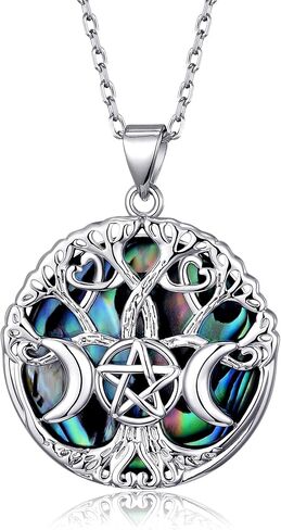 Pentagram Pentacle Necklace Triple Moon Goddess Abalone Shell Necklace Wiccan Jewelry for Women Men in Saudi Arabia