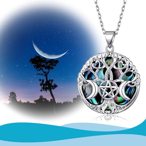 Pentagram Pentacle Necklace Triple Moon Goddess Abalone Shell Necklace Wiccan Jewelry for Women Men in Saudi Arabia