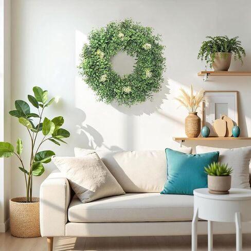 Weldomcor أكاليل خشب البقس الأخضر للباب الأمامي 22 بوصة، إكليل الخضرة الاصطناعي للربيع والصيف مع التوت خارج كل موسم ديكور المزرعة للخارجية والداخلية ونافذة الشرفة المنزلية وديكور الزفاف in Kuwait