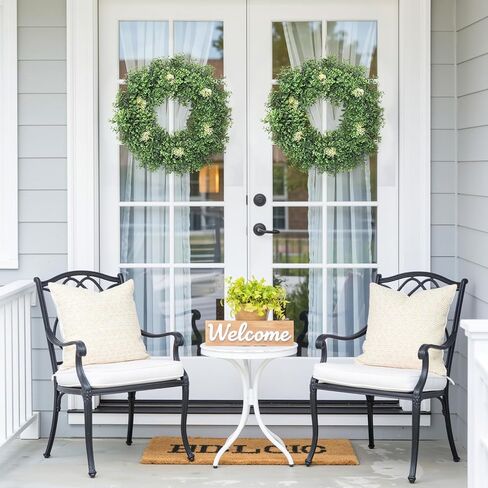 Weldomcor أكاليل خشب البقس الأخضر للباب الأمامي 22 بوصة، إكليل الخضرة الاصطناعي للربيع والصيف مع التوت خارج كل موسم ديكور المزرعة للخارجية والداخلية ونافذة الشرفة المنزلية وديكور الزفاف in Kuwait