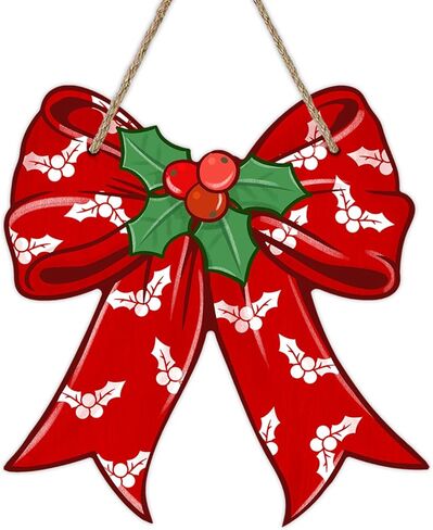 Welcome Christmas Tree Front Door Sign, Farmhouse Xmas Ball Buffalo Plaid Snowflake Wood Hanger Outdoor Outside Porch Home Decor, Winter Holiday Wooden Wreath Indoor Wall Hanging Decoration in Saudi Arabia