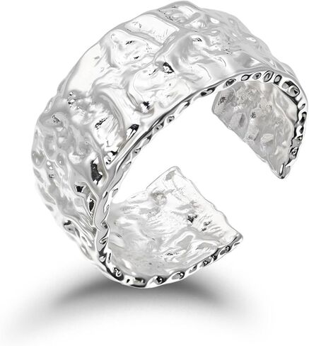 Hammered Textured Sterling Silver Adjustable Open Ring for Women - Unique Statement Ring in Saudi Arabia
