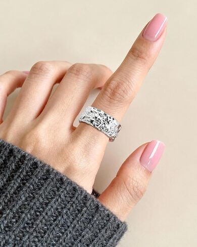 Hammered Textured Sterling Silver Adjustable Open Ring for Women - Unique Statement Ring in Saudi Arabia
