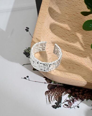 Hammered Textured Sterling Silver Adjustable Open Ring for Women - Unique Statement Ring in Saudi Arabia