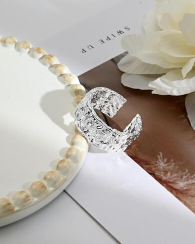 Hammered Textured Sterling Silver Adjustable Open Ring for Women - Unique Statement Ring in Saudi Arabia