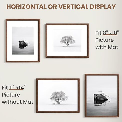 إطار صورة مقاس 11 × 14، من خشب البلوط الصلب الطبيعي، يعرض مقاس 8 × 10 مع حصيرة أو 11 × 14 بدون حصيرة، زجاج حقيقي مقسى، إطارات صور خشبية بزاوية مستديرة للتركيب على الحائط in Kuwait