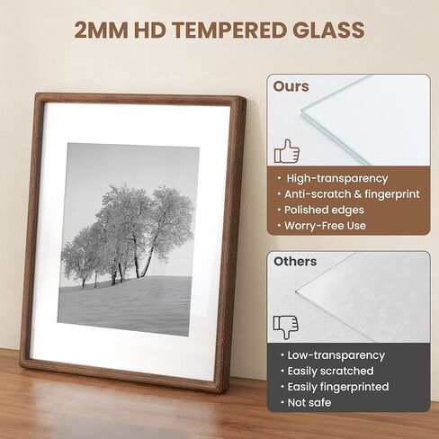 إطار صورة مقاس 11 × 14، من خشب البلوط الصلب الطبيعي، يعرض مقاس 8 × 10 مع حصيرة أو 11 × 14 بدون حصيرة، زجاج حقيقي مقسى، إطارات صور خشبية بزاوية مستديرة للتركيب على الحائط in Kuwait