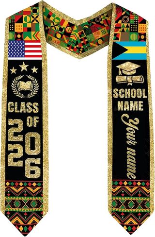Godashop Personalized Bahamas Graduation Stole Class of 2026, Custom Name & School Sash, Bahamian Flag & USA Graduation Sash in Kuwait