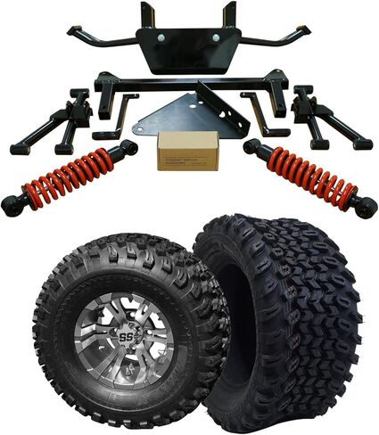 Hardcore Parts 6" A-Arm Lift Kit for Yamaha Drive (G29) with Coil-Over Shocks, 10" Machined/Gunmetal 'Vampire' Golf Cart Wheels and 22"x11"-10" DOT rated All-Terrain tires in Kuwait
