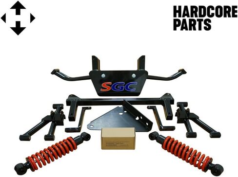 Hardcore Parts 6" A-Arm Lift Kit for Yamaha Drive (G29) with Coil-Over Shocks, 10" Machined/Gunmetal 'Vampire' Golf Cart Wheels and 22"x11"-10" DOT rated All-Terrain tires in Kuwait