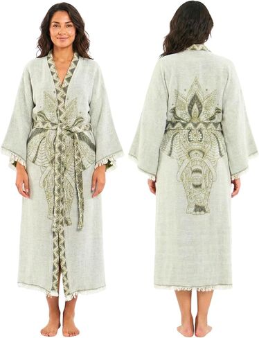 Women’s Turkish Cotton Kimono Robe - Lightweight Jacquard Boho Bathrobe & Spa Duster in Saudi Arabia
