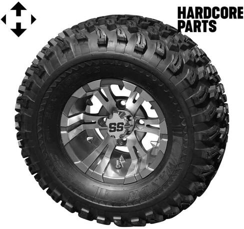 Hardcore Parts 6" A-Arm Lift Kit for Yamaha Drive (G29) with Coil-Over Shocks, 10" Machined/Gunmetal 'Vampire' Golf Cart Wheels and 22"x11"-10" DOT rated All-Terrain tires in Kuwait