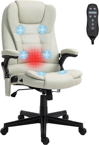 HOMCOM 6 Point Vibrating Massage Office Chair with Heat, Microfiber High Back Executive Office Chair with Reclining Backrest, Padded Armrests and Remote, Black in Kuwait