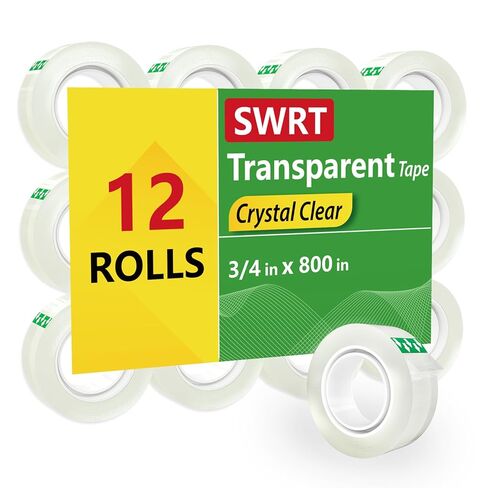 SWRT Transparent Tape Refills 12 Rolls, Clear Invisible Office Tape for Dispenser, 3/4 in x 800 Inches Strong Adhesive Tape Rolls for Home, School & Office in Saudi Arabia