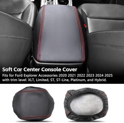 for Ford Explorer 2020-2025 Center Console Armrest Cover, Car Microfiber Leather Console Lid Protector for Explorer Interior Accessories (red) in Kuwait