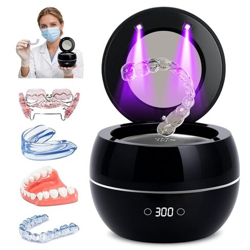 Ultrasonic Retainer Cleaner, 25W/45kHz Professional Ultrasonic Jewelry Cleaner, 180ML Portable Retainer Cleaner Machine for Dentures, Retainer, Aligner, Braces, Mouth Guard in Saudi Arabia