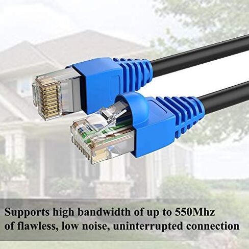 كابل إيثرنت مقاوم للماء خارجي CAT5e مع مقابس 24AWG RJ45 كابل إنترنت لشبكة الدفن المباشر 350 ميجاهرتز لأجهزة مودم أجهزة توجيه البيانات LAN باللون الأسود 250 قدمًا حزمة واحدة in Kuwait