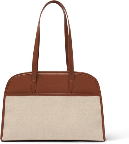 Work Tote Bags for Women 15.6 Inch - Canvas Leather Computer Bag with Zip Compartments - Briefcase for Women Professional Office Purse - Brown + Beige in Saudi Arabia