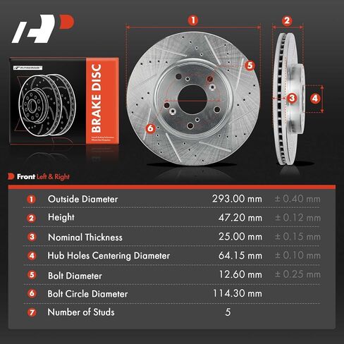 A-Premium 11.53 inch (293mm) Front Drilled and Slotted Disc Brake Rotors Compatible with Select Honda Models - Accord 2013/2016-2017, HR-V HRV 2016-2022, 3.5L 1.8L, 2-PC Set in Saudi Arabia