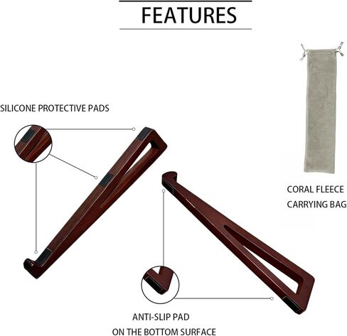 حامل كمبيوتر محمول خشبي من الخيزران، حامل كمبيوتر محمول خشبي محمول للكمبيوتر اللوحي المكتبي مع حقيبة حمل، حامل كمبيوتر محمول صغير الحجم للسفر مع وسادات سيليكون واقية، مناسب لأجهزة الكمبيوتر المحمولة والأجهزة اللوحية in Kuwait