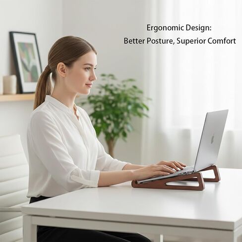 حامل كمبيوتر محمول خشبي من الخيزران، حامل كمبيوتر محمول خشبي محمول للكمبيوتر اللوحي المكتبي مع حقيبة حمل، حامل كمبيوتر محمول صغير الحجم للسفر مع وسادات سيليكون واقية، مناسب لأجهزة الكمبيوتر المحمولة والأجهزة اللوحية in Kuwait