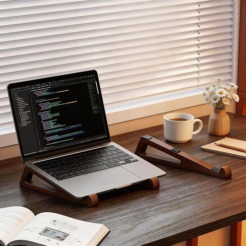 حامل كمبيوتر محمول خشبي من الخيزران، حامل كمبيوتر محمول خشبي محمول للكمبيوتر اللوحي المكتبي مع حقيبة حمل، حامل كمبيوتر محمول صغير الحجم للسفر مع وسادات سيليكون واقية، مناسب لأجهزة الكمبيوتر المحمولة والأجهزة اللوحية in Kuwait