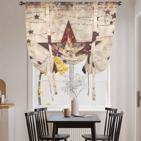 Texas Star Western Tie Up Curtains for Window, Stars Country Retro Thermal Insulated Balloon Shade Adjustable Rod Pocket Curtains Valance Panels for Kitchen Bathroom Café 52'' x 63'' in Saudi Arabia