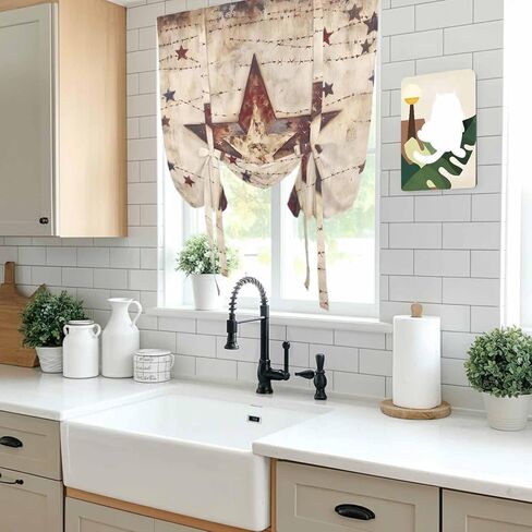 Texas Star Western Tie Up Curtains for Window, Stars Country Retro Thermal Insulated Balloon Shade Adjustable Rod Pocket Curtains Valance Panels for Kitchen Bathroom Café 52'' x 63'' in Saudi Arabia
