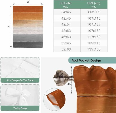 Orange Gray Tie Up Curtains for Window, Farmhouse Retro Gradient Wooden Grain Thermal Insulated Balloon Shade Adjustable Rod Pocket Curtains Valance Panels for Kitchen Bathroom Café 42'' x 45'' in Saudi Arabia