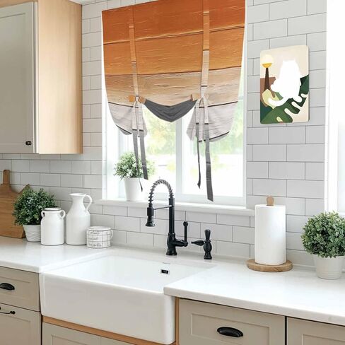Orange Gray Tie Up Curtains for Window, Farmhouse Retro Gradient Wooden Grain Thermal Insulated Balloon Shade Adjustable Rod Pocket Curtains Valance Panels for Kitchen Bathroom Café 42'' x 45'' in Saudi Arabia
