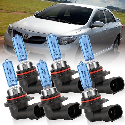 Halogen Headlights Compatible with 2005 2006 2007 2008 2009-2015 Toyota Corolla Bulbs, 9005 High Beam & 9006 Low Beam & 9145/H10/9140 Fog Light, 300% Brightness 6500K White, Plug and Play, Pack of 6 in Kuwait