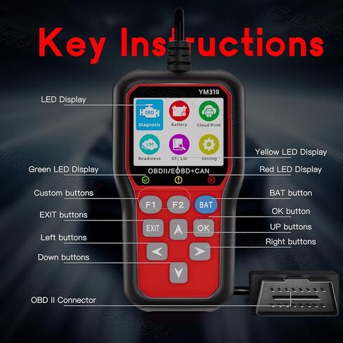 CHUSYYRAY قارئ رمز الماسح الضوئي للسيارات obd2 أداة فحص خطأ المحرك المتوافقة مع Ford F150، شاشة IPS كاملة الألوان مقاس 2.4 بوصة، ماسح ضوئي لخطأ المحرك يمكن تشخيصه in Saudi Arabia