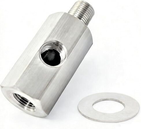 YSIL 1/8 BSPT مستشعر ضغط الزيت من الفولاذ المقاوم للصدأ تي شيرت 1/8 BSPT أنثى إلى ذكر مع محول قياس منفذ جانبي أنثى 1/8 NPT موصل قياس ضغط الزيت وتركيب خرطوم توصيل خط تغذية الإمداد التوربيني in Saudi Arabia