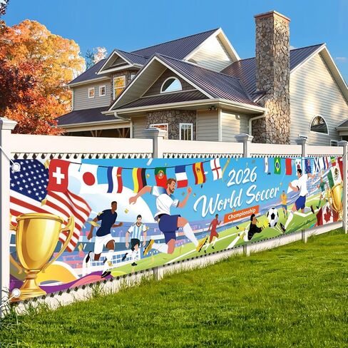 AhfuLife World Cup Soccer 2026 Backdrop Banner Flag, 9.8 x 2ft World Cup Soccer Party Decorations, Fabric Flag Banner Background for Garden Table Wall Indoor Outdoor Home in Saudi Arabia
