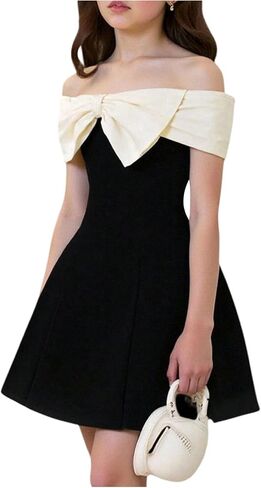 SweatyRocks Girl's Off Shoulder Short Dress Elegant Bow Short Sleeve A Line Party Dresses in Saudi Arabia