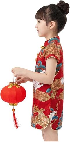 Girl Cheongsam Chinese Qipao Dress for Kids Short Sleeve Flowers Traditional Princess Birthday Party Costume in Saudi Arabia