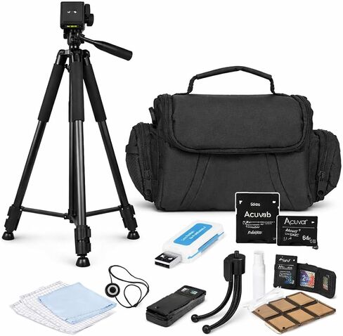 Acuvar Camera Accessory Bundle Kit for Canon, Nikon, Sony, Panasonic and Olympus Digital Cameras. Bundle Includes 10 Must-Have Accessories. 50" Tripod Deluxe Carrying Case 64GB Card Starter Kit in Saudi Arabia