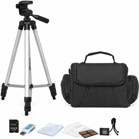 Acuvar Camera Accessory Bundle Kit for Canon, Nikon, Sony, Panasonic and Olympus Digital Cameras. Bundle Includes 10 Must-Have Accessories. 50" Tripod Deluxe Carrying Case 64GB Card Starter Kit in Kuwait
