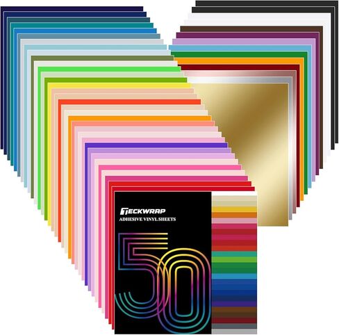 TECKWRAP Permanent Adhesive Vinyl Bundle - 65 Pack 12" x 12" Outdoor Vinyl Sheets (Glossy,Matte, Ultra Matte) Assorted Colors for Most Cutting Machines, Party Decoration, DIY Stickers, Home Decals in Kuwait
