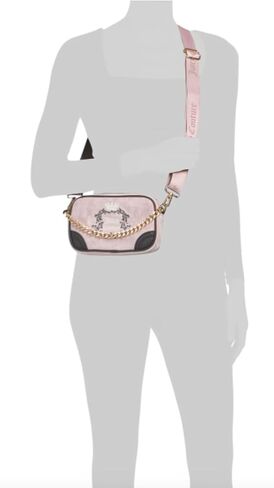 حقيبة كاميرا Juicy Couture Heritage رفيعة مع حزام سلسلة ذهبي ومحفظة CC متطابقة على شكل ظرف in Saudi Arabia